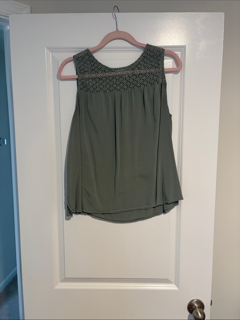 Old Navy Olive Crochet Yoke Sleeveless Blouse